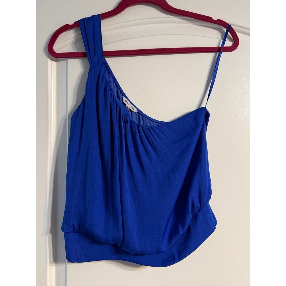 Naked Zebra One Shoulder Top Medium Blue Smocked Asymmetrical Chic Party Edgy